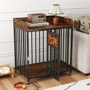 2-in-1 Thickened Metal Tube Dog Crate Furniture with Lockable <b>Wheels</b> Pet Kennel for <b>Small</b> Dogs - Product Image 3
