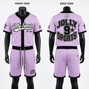 Mens 180 GSM breathable polyester baseball jersey shorts <b>set</b> purple pinstripe custom sublimation logo short <b>set</b> for men's - Product Image 1