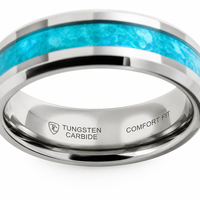 Bague en carbure de tungstène brossé argenté de 8 mm sur mesure avec incrustation d'opale bleue éclatante pour hommes – Vente en gros