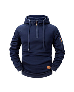 Sweat-shirt à capuche décontracté pour homme, pull à manches longues avec fermeture éclair quart de tour, poche kangourou et design de logo personnalisé - Product Image 6