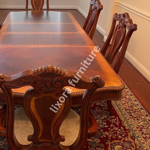 Ensemble de table à manger en bois massif artisanal de luxe pour 6 personnes, finition en bois de cerisier sculpté de style victorien - Product Image 5