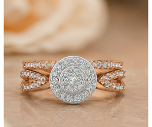 Anillo de compromiso con diseño de halo doble dividido y diamantes cultivados en laboratorio, anillo de boda con banda dividida y halo redondo |   Joyería Fina OEM ODM - Product Image 1