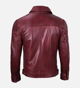 Veste en cuir de mouton véritable de qualité supérieure pour hommes, rouge vin, coupe ajustée, style motard, décontractée, classique, avec fermeture éclair - Product Image 6