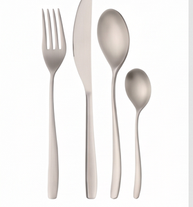 Ensemble de couverts minimalistes finition mate en acier inoxydable, couteau, fourchette, cuillère, passe au lave-vaisselle, couverts de mariage - Product Image 1