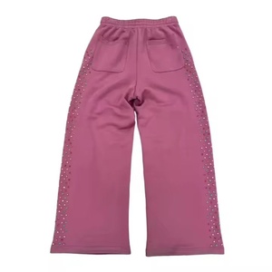 กางเกงวอร์มผู้ชายสไตล์วินเทจ ล้างสีแบบแอซิดวอช ผ้าฟลีซทรงโอเวอร์ไซส์ สตรีทแวร์ ผ้าคอตตอนหนานุ่ม เอวกลางลำลอง ประดับด้วยคริสตัล - Product Image 2