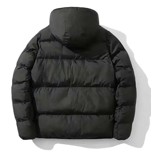 Black Hooded Puffer Jacket Men Windproof Casual Winter <b>Coat</b> <b>Zipper</b> Closure Thick Down Filled Regular Fit Solid Color - Product Image 2