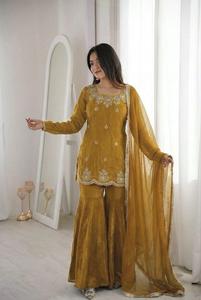 Ensemble Sharara Palazzo brodé pour femme, robe traditionnelle avec dupatta, manches longues, longueur au sol, tenue de mariage ou de fête - Product Image 6
