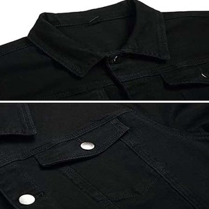 Men's Black Denim Jacket <b>Stand</b> Collar Casual <b>Slim</b> Fit Cotton Washed Single Breasted Regular Sleeve Autumn Style - Product Image 6
