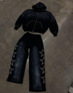 ชุดวอร์มผู้ชายทรงโอเวอร์ไซส์แบบวินเทจประดับคริสตัล งานคุณภาพสูงสั่งทำพิเศษ ทรงปกติ พร้อมเชือกผูกเอว เหมาะสำหรับฤดูหนาว - Product Image 4