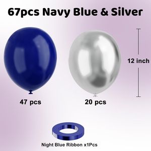 67 Palloncini Blu Navy e Argento da 12 Pollici per Feste di Compleanno e Anniversari - Product Image 3