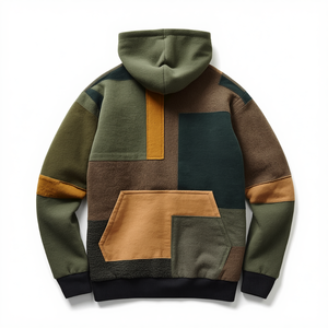 Sweat à capuche de luxe pour homme en molleton de coton épais avec broderie chenille et patchwork sergé extérieur, coupe classique, collection Printemps - Product Image 4