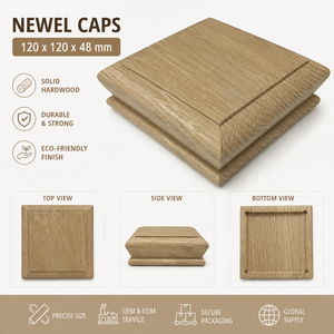 Tapa de poste de escalera de madera maciza, diseño minimalista, piezas duraderas de álamo para escalera, personalizada, marca EFS - Product Image 1
