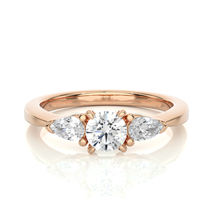 Anillo de Diamantes Naturales de Oro de 18K de Lujo al por Mayor, 0.9CT, 3 Piedras, Corte Pera y Redondo, Joyería de Diamantes para Boda para Mujer - Product Image 1
