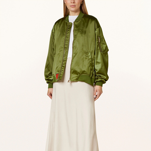 Chaqueta bomber de satén de alta calidad para damas, de manga larga, con cremallera, ligera, a prueba de viento, para invierno. - Product Image 3