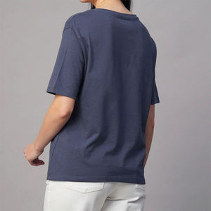 Women V-Neck T-Shirt Solid Color 100% Cotton Casual Knitted Breathable Regular Fit Short Sleeve All Seasons - Product Image 5