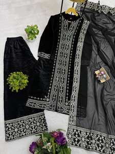 Conjunto de Salwar Negro de Diseñador con Dupatta, Bordado Intenso, de Secado Rápido, para Fiestas, Traje Étnico para Mujer - Product Image 4