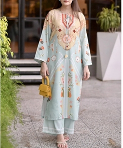 Ensemble de kaftan et kurti pour femmes, imprimé floral bleu clair, coupe ample, longueur cheville, robe indienne pakistanaise - Product Image 4