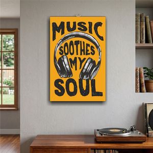 Música Calma Mi Alma, Póster Decorativo de Madera MDF con Gráfico de Audífonos y Colgador Metálico - Product Image 3