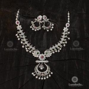 Silver Matte Short Necklace Set-Fashion Jewelry - Product Image 1