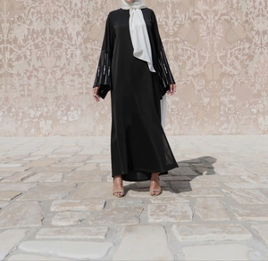 Hot Sale Gorgeous Best Selling Abaya Handmade Turkish Floor Length Long Sleeve Floral Pattern Polyester Soft Breathable Fabric - Product Image 1