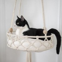 Hamac en macramé de style bohème moderne, tissé à la main, confortable, pour chat et lapin, lit-caverne d'intérieur, décoration murale, kit de couchage et de jeu tout-en-un