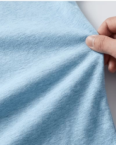 Men's V-Neck Short Sleeve Solid Light Blue Cotton T-Shirt Regular Fit Casual Breathable Jersey Knitted - Product Image 4