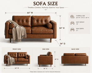 Canapé 2 places en cuir de style moderne du milieu du siècle, avec dossier capitonné et coussin d'appoint, pour salon et mobilier de maison - Product Image 2