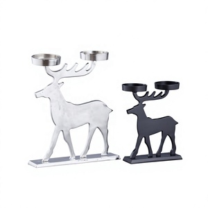 Modern Aluminum Deer <b>Candle</b> Holder 2pcs Silver Black Christmas Housewarming Tabletop Decor Handmade Reindeer Animal Sculpture - Product Image 1