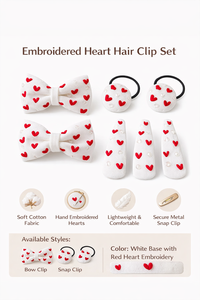 Ensemble de pinces à cheveux brodées en forme de cœur, écologiques, imperméables, en coton, avec nœud, barrettes à pression, accessoires pour cheveux de bébé fille faits à la main - Product Image 6