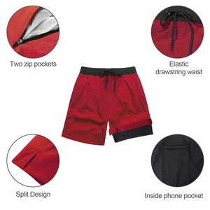 Shorts de Baño de Secado Rápido para Hombre con Forro de Compresión 2 en 1, Traje de Baño Sólido para Playa, Transpirable con Bolsillos con Cremallera - Product Image 5