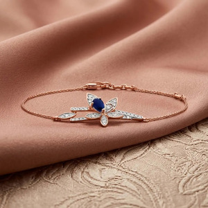Bracelet Diamant Pétale de Minuit avec Chaîne en Or Rose et Design Central Élégant à Feuille Florale - Product Image 1