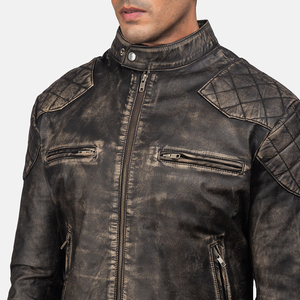 Veste en cuir marron vieilli pour hommes, de haute qualité, nouveau style avec col à capuche et décoration en fourrure - Product Image 5