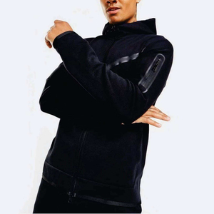 Sweat à capuche zippé intégral et jogging pour homme, noir, en molleton technique imprimé, 69% coton 31% polyester, conception OEM - Product Image 1