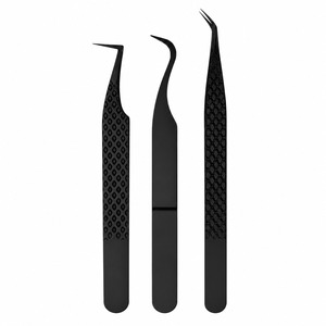 Juego de Pinzas para Pestañas de Acero Inoxidable Negro, con Punta Fina Angulada, Herramientas de Precisión para Extensiones de Pestañas, Uso en Salones de Belleza - Product Image 3