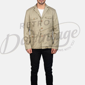 Chaqueta Safari de Algodón Caqui para Hombre, Ligera, Premium, con 4 Bolsillos, Estilo Blazer, Casual, de Verano, para Negocios, con Botones, Tipo Abrigo Utilitario - Product Image 4