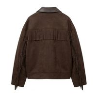 Veste en cuir PU marron vieilli personnalisée pour femme, style rétro, col pointu, fermeture éclair sur le devant, streetwear héritage