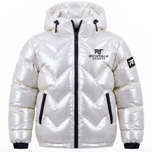 Unisex <b>White</b> Hooded Puffer Jacket Breathable PU Fabric Polyester/Cotton Windproof Standard <b>Winter</b> <b>Coat</b> Regular Fit Zipper - Product Image 4