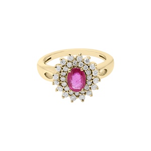 Vente en gros de bague en or blanc massif 18 carats avec rubis ovale naturel et double halo de diamants, Memoria Jewels - Product Image 2