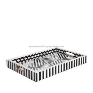 Aelfie Modern Striped Geometric Bone Inlay Tray Tamaño personalizado Negro Blanco Home Serving - Product Image 1