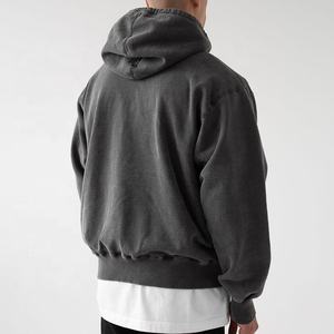 Vente en gros 400gsm 100% coton pull à capuche pour hommes personnalisé Pigment teint lavé noir polaire hommes sweats - Product Image 4