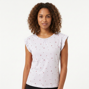 Pink Dot Printed Puff Sleeve <b>T</b>-<b>Shirt</b> Casual O-Neck Knitted Women's Top Teenagers 100% Cotton Breathable Jersey - Product Image 4