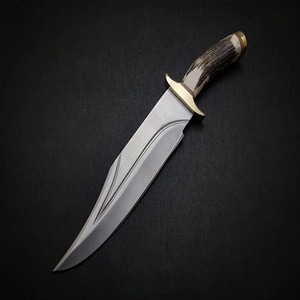 Cuchillo de camping Bowie Tang OEM premium con hoja de acero inoxidable, punta caída, mango de asta de ciervo, 12 pulgadas, funda de cuero, personalizable - Product Image 2