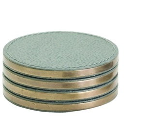 Premium PU Leather Stainless Steel Rim Coasters Set | 4-Piece Eco-Friendly Anti-Slip Reusable <b>Drink</b> Coasters Customized Color | - Product Image 2