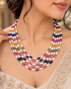 Collier de perles en saphir multicolore naturel et en pierres précieuses - Product Image 1