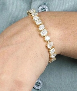 Luxury Two Tone Mixed Cut Moissanite Tennis Bracelet Iced Out Hip Hop Jewellery Silver Rhodium Plated Diamond Look Unisex - Product Image 1