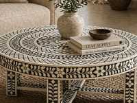 Table basse moderne de luxe en os/résine incrustée, faite à la main, meuble de décoration intérieure avec finition design