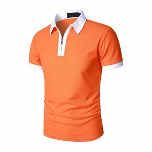 Casual Short Sleeve <b>polo</b> shirts <b>Zip</b> <b>up</b> Custom Color 100% Cotton Breathable Knitted Fabric collar tees - Product Image 2