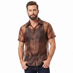 Chemise transparente 100% polyester pour homme, chemise transparente à séchage rapide pour l'été, chemise transparente à col rabattu pour homme - Product Image 6