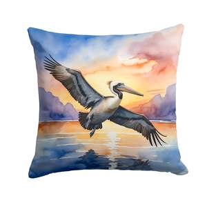Pelican Fyling at Sunrise Cojín decorativo Lavable a máquina para uso en interiores y exteriores 18H x 18W para sofá cama y decoración de patio - Product Image 1
