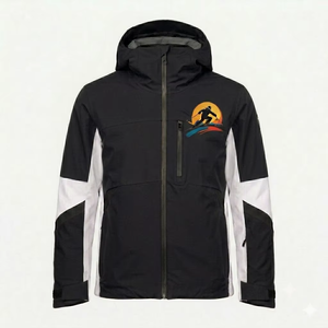 Men's Yellow <b>Hooded</b> <b>Puffer</b> Ski <b>Jacket</b> <b>Waterproof</b> Color Blocking Sporty Style <b>with</b> Zipper Closure and Logo Print Winter Wear - Product Image 4